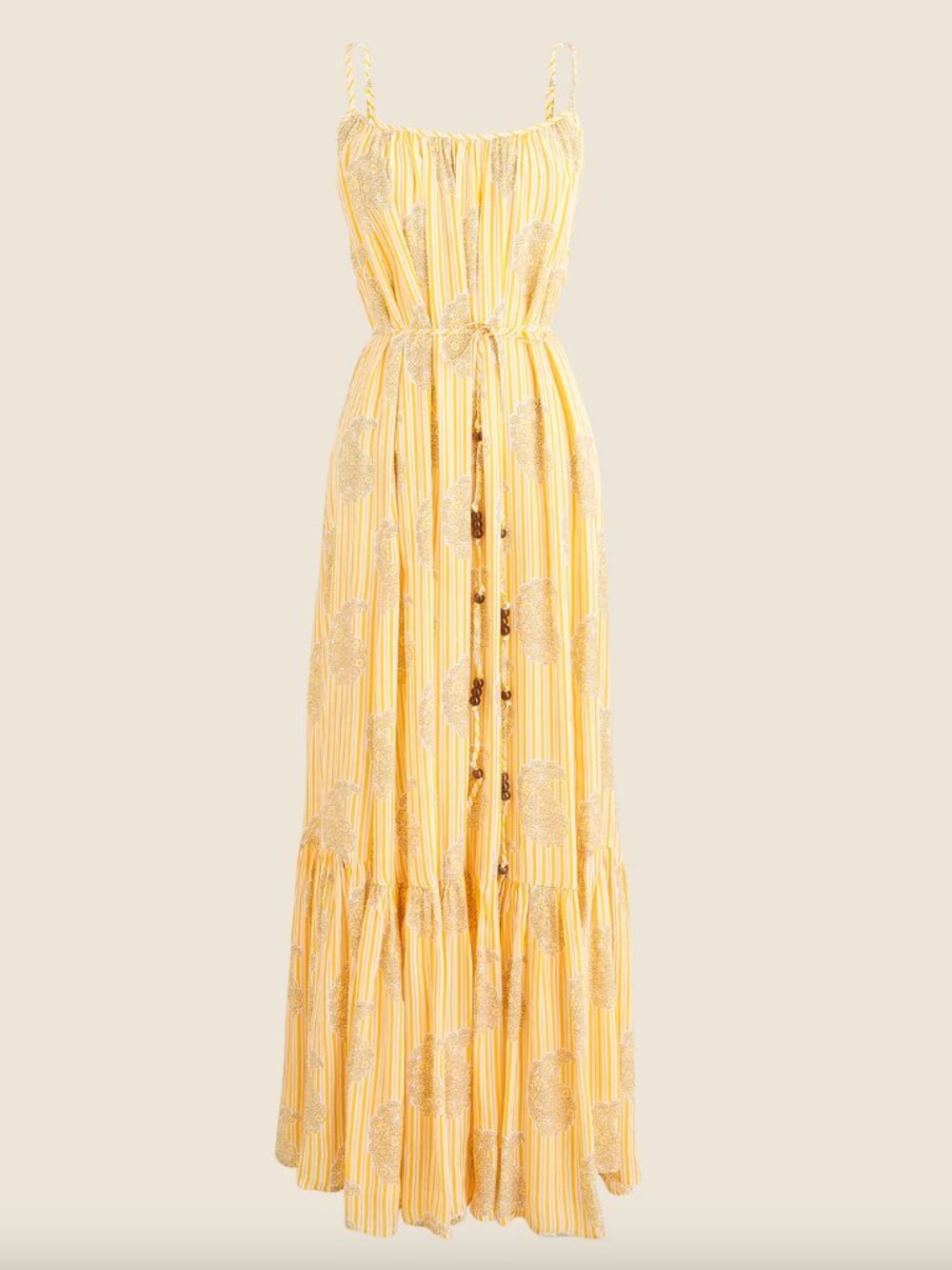 J. Crew NWT Caspia Yellow Striped Crepe de Chine A Line Ruffled Hem Maxi Dress